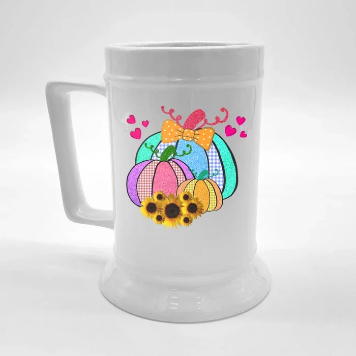 Colorful Cute Halloween Sunflower Pumpkin Front & Back Beer Stein