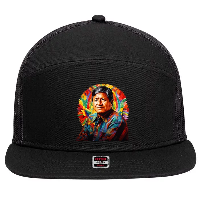 Cesar Chavez Hispanic Heritage Month 7 Panel Mesh Trucker Snapback Hat