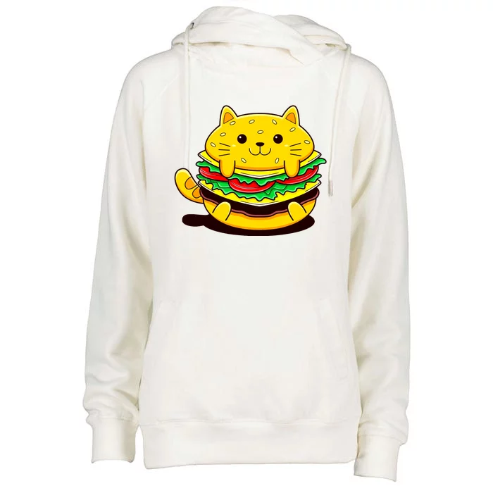 Cute Cat Hamburger Womens Funnel Neck Pullover Hood