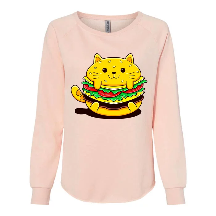 Cute Cat Hamburger Womens California Wash Sweatshirt