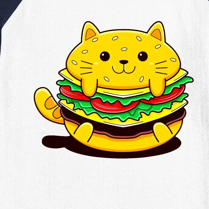 Cute Cat Hamburger Baseball Sleeve Shirt