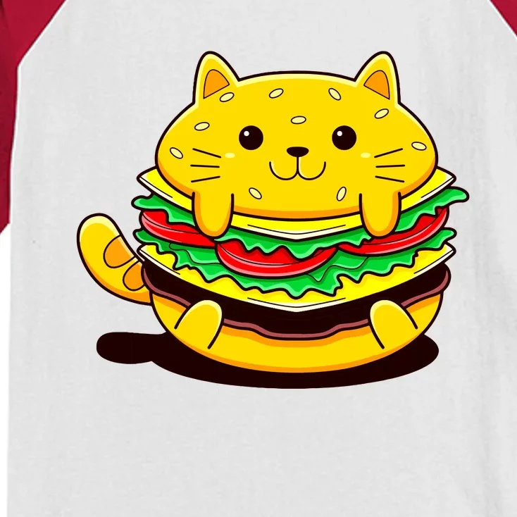 Cute Cat Hamburger Kids Colorblock Raglan Jersey