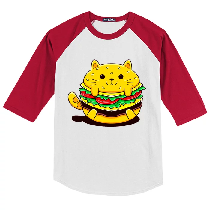 Cute Cat Hamburger Kids Colorblock Raglan Jersey