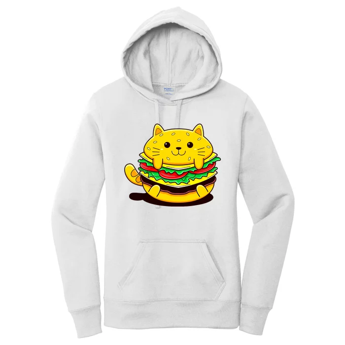 Cute Cat Hamburger Women's Pullover Hoodie