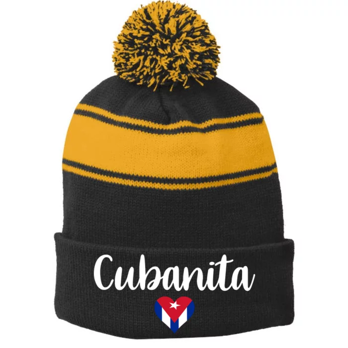 Cubanita Cuban Heart Cuba Flag Stripe Pom Pom Beanie