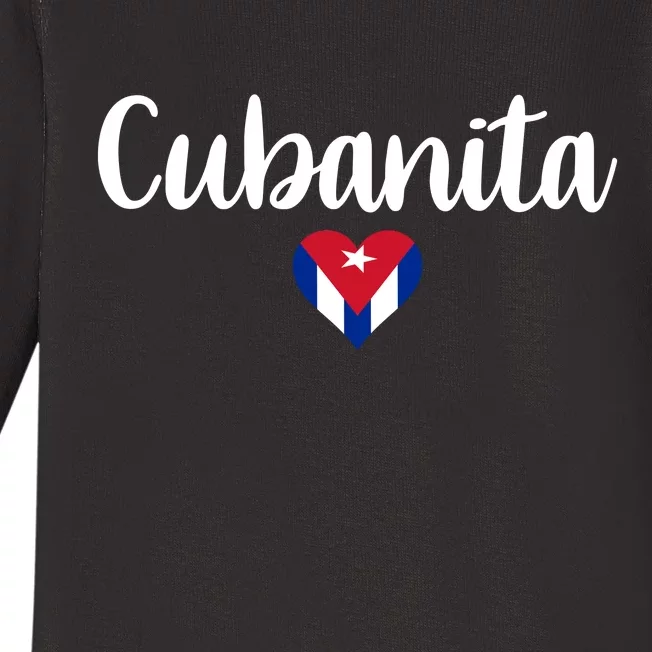 Cubanita Cuban Heart Cuba Flag Baby Long Sleeve Bodysuit