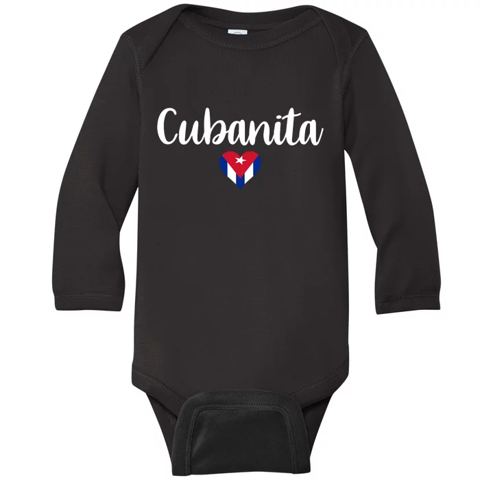 Cubanita Cuban Heart Cuba Flag Baby Long Sleeve Bodysuit