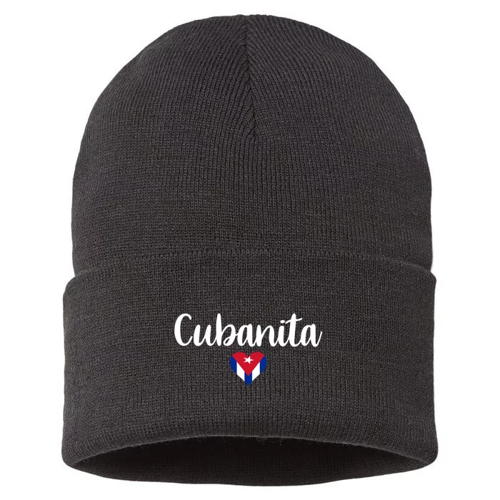 Cubanita Cuban Heart Cuba Flag Sustainable Knit Beanie