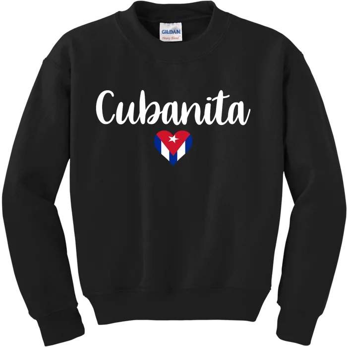 Cubanita Cuban Heart Cuba Flag Kids Sweatshirt