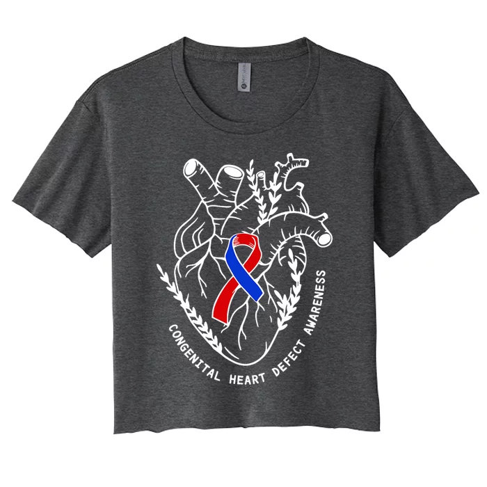 Chd Congenital Heart Defect Disease Awareness Ribbon Warrior Women's Crop Top Tee