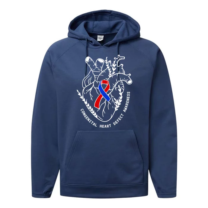 Chd Congenital Heart Defect Disease Awareness Ribbon Warrior Performance Fleece Hoodie