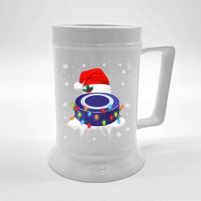 Cute Christmas Hockey Santa Hat Xmas Light Cool Gift Front & Back Beer Stein