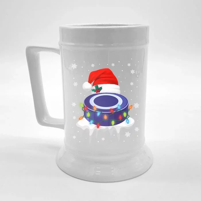 Cute Christmas Hockey Santa Hat Xmas Light Cool Gift Front & Back Beer Stein