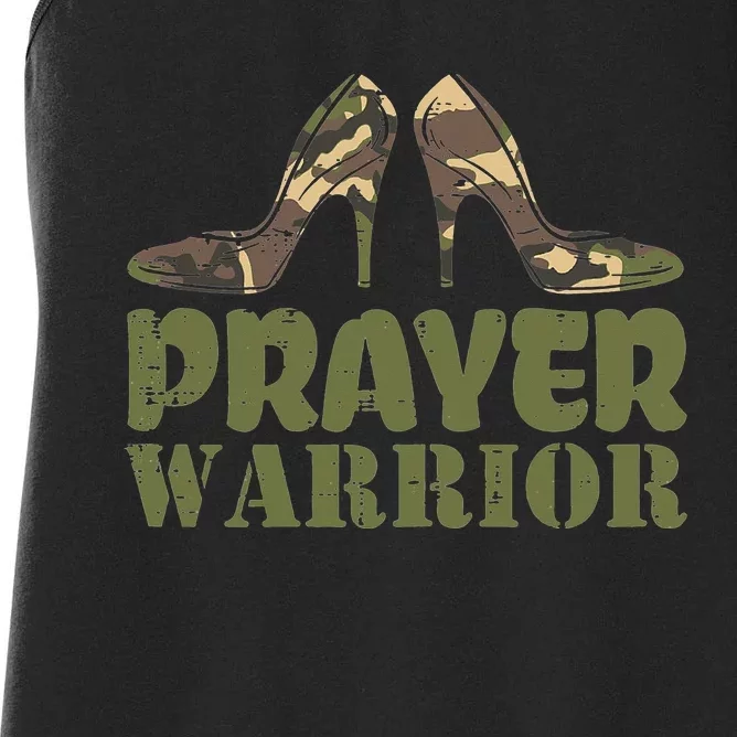 Christian Camo Heels Prayer Warrior Faith God Jesus Women's Racerback Tank