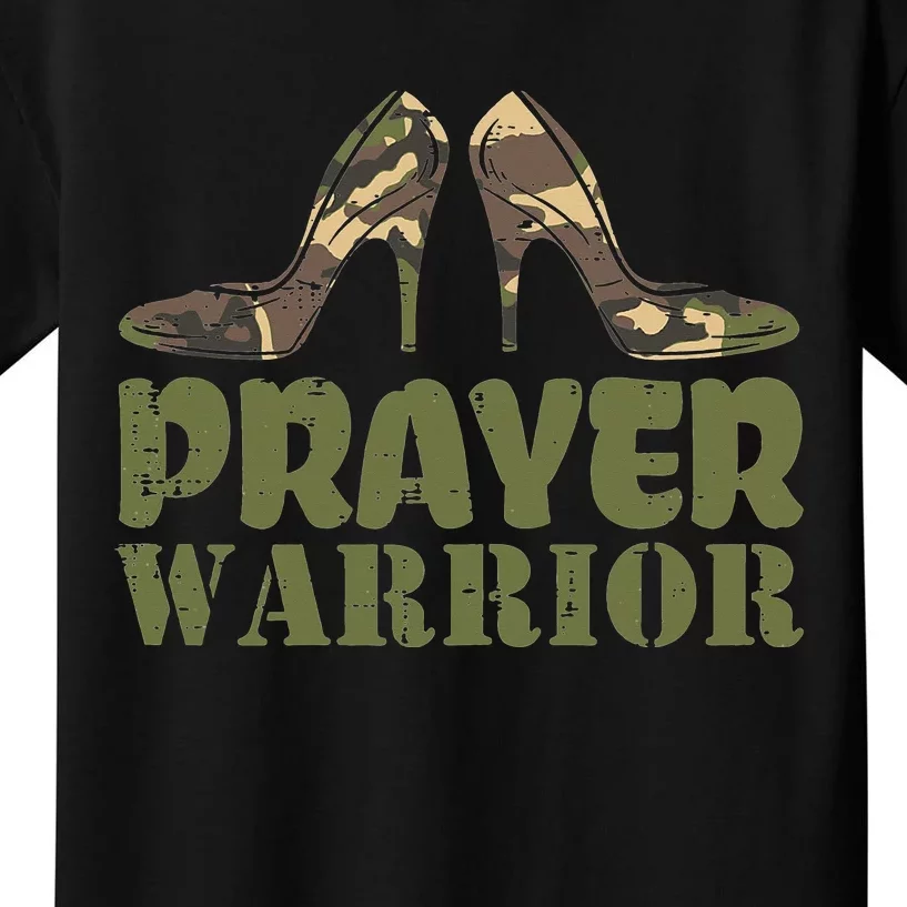 Christian Camo Heels Prayer Warrior Faith God Jesus Kids T-Shirt