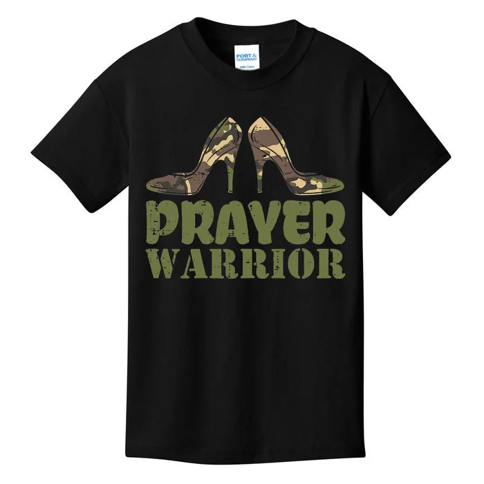 Christian Camo Heels Prayer Warrior Faith God Jesus Kids T-Shirt