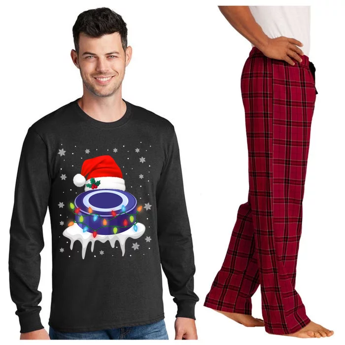 Cute Christmas Hockey Santa Hat Xmas Light Gift Long Sleeve Pajama Set