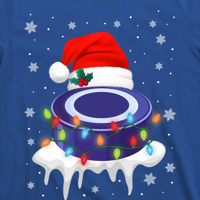 Cute Christmas Hockey Santa Hat Xmas Light Gift T-Shirt