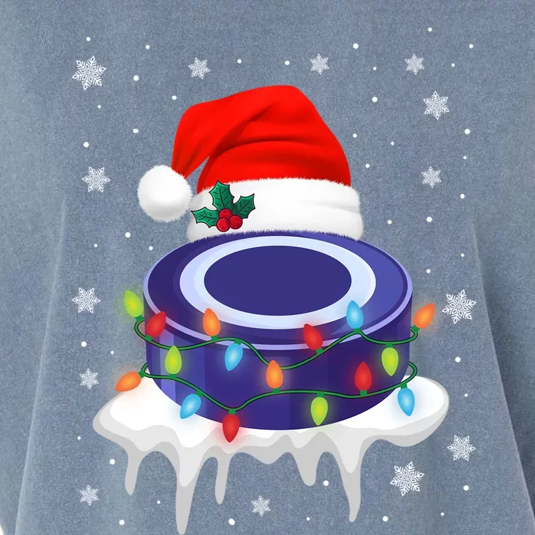 Cute Christmas Hockey Santa Hat Xmas Light Gift Garment-Dyed Women's Muscle Tee