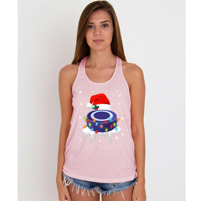 Cute Christmas Hockey Santa Hat Xmas Light Gift Women's Knotted Racerback Tank