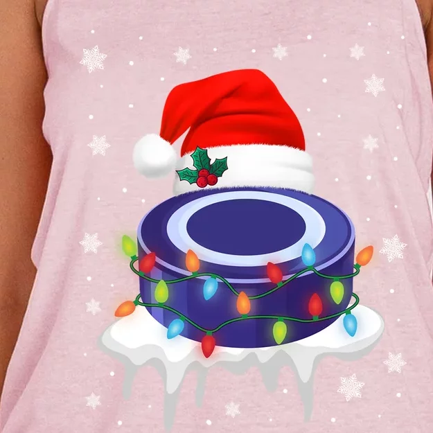 Cute Christmas Hockey Santa Hat Xmas Light Gift Women's Knotted Racerback Tank