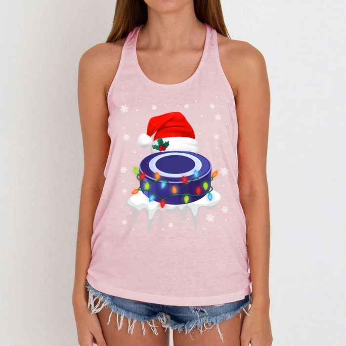 Cute Christmas Hockey Santa Hat Xmas Light Gift Women's Knotted Racerback Tank