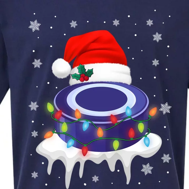 Cute Christmas Hockey Santa Hat Xmas Light Gift Sueded Cloud Jersey T-Shirt