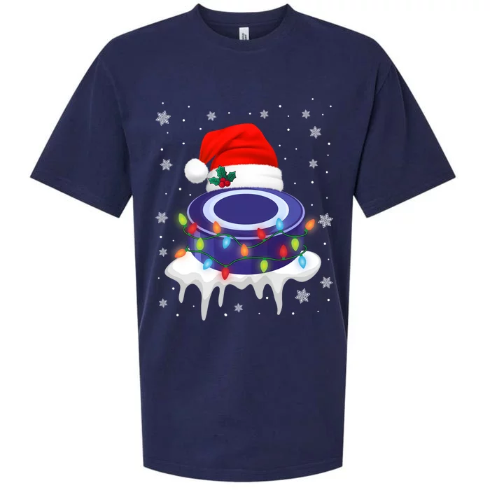 Cute Christmas Hockey Santa Hat Xmas Light Gift Sueded Cloud Jersey T-Shirt