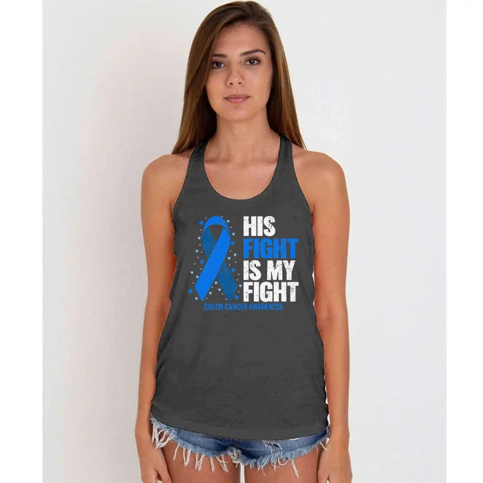 Colon Cancer His Fight is my Fight Colon Cancer Awareness Women's Knotted Racerback Tank