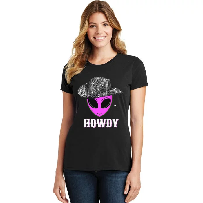 Cool Cowboy Hat Alien Howdy Space Western Disco Theme Women's T-Shirt