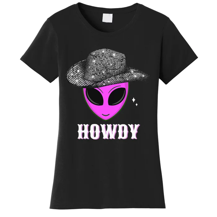 Cool Cowboy Hat Alien Howdy Space Western Disco Theme Women's T-Shirt