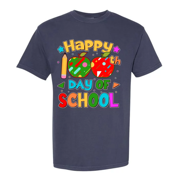 Cute Colorful Happy 100th Day Of School Garment-Dyed Heavyweight T-Shirt