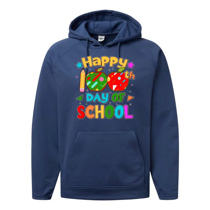 Cute Colorful Happy 100th Day Of School Performance Fleece Hoodie