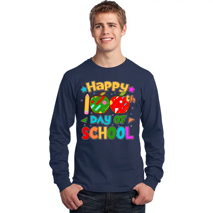 Cute Colorful Happy 100th Day Of School Long Sleeve Shirt