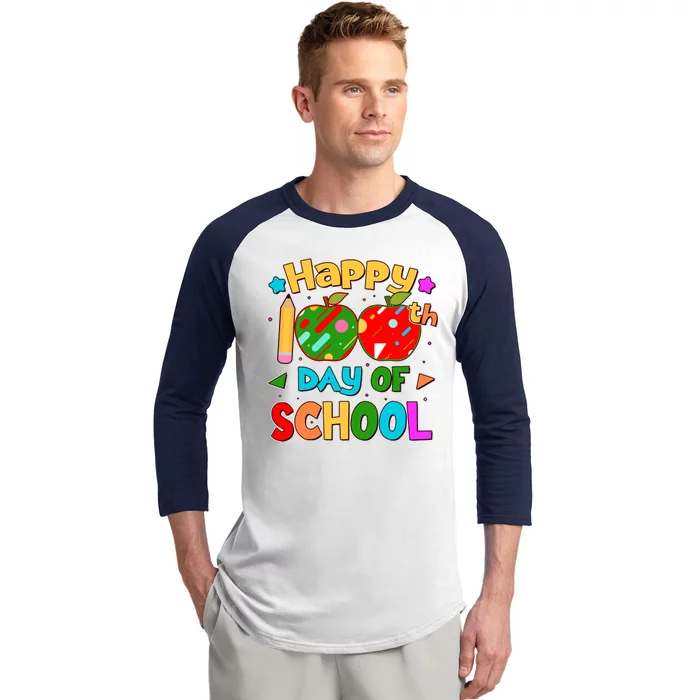 Cute Colorful Happy 100th Day Of School Baseball Sleeve Shirt