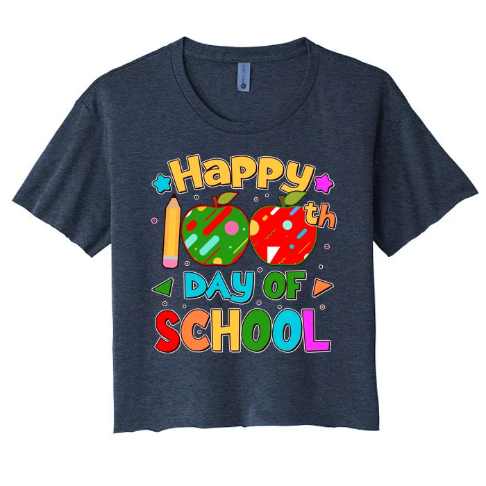 Cute Colorful Happy 100th Day Of School Women's Crop Top Tee