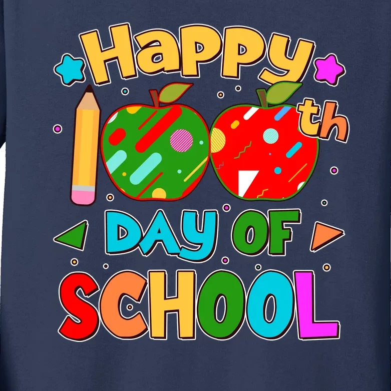 Cute Colorful Happy 100th Day Of School Kids Long Sleeve Shirt