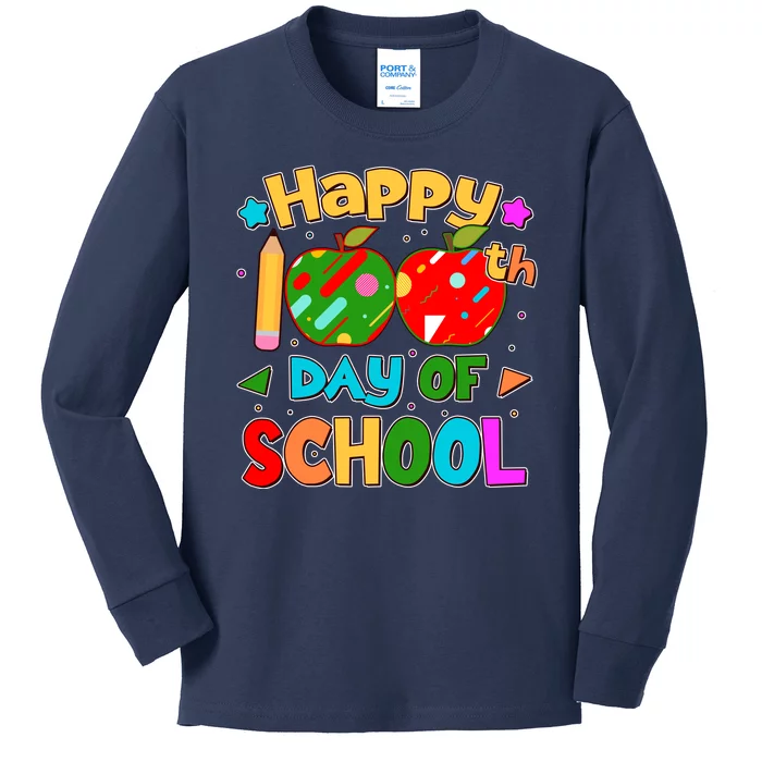 Cute Colorful Happy 100th Day Of School Kids Long Sleeve Shirt