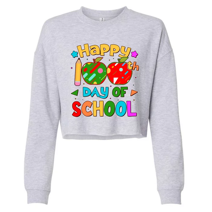 Cute Colorful Happy 100th Day Of School Cropped Pullover Crew