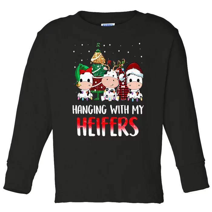 Cow Christmas Hanging With My Heifers Santa Deer Cows Outfit Toddler Long Sleeve Shirt