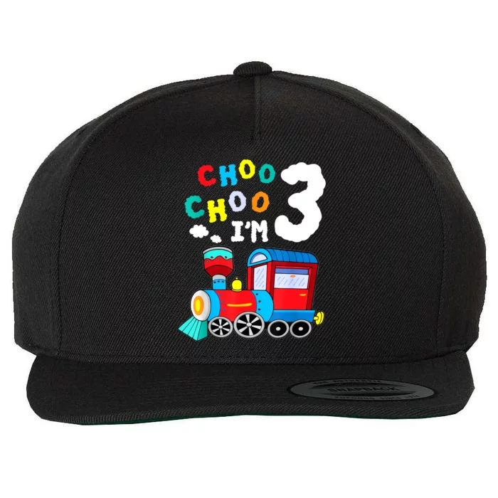 Choo Choo I'm 3 Years Old Locomotive Train 3rd Birthday Wool Snapback Cap