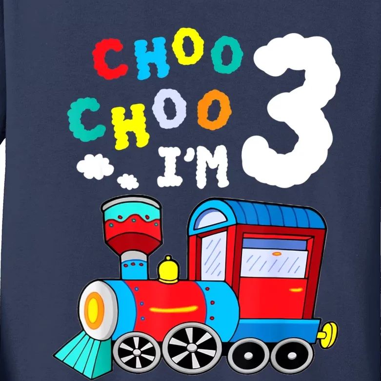 Choo Choo I'm 3 Years Old Locomotive Train 3rd Birthday Kids Long Sleeve Shirt