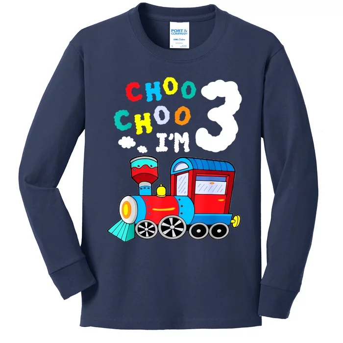 Choo Choo I'm 3 Years Old Locomotive Train 3rd Birthday Kids Long Sleeve Shirt