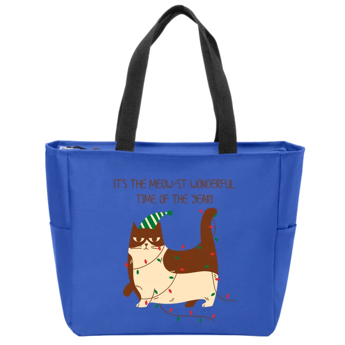 Christmas Cat ItS The Meowst Wonderful Time Of The Year Cool Gift Zip Tote Bag