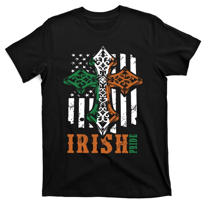 Celtic Cross Irish Pride Celtic Cross St Patrick's Day Flag American T-Shirt