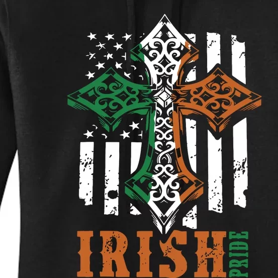 Celtic Cross Irish Pride Celtic Cross St Patrick's Day Flag American Women's Pullover Hoodie