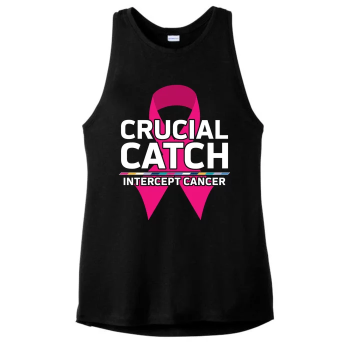 Crucial Catch Intercept Cancer Pink Ribbon Ladies Tri-Blend Wicking Tank