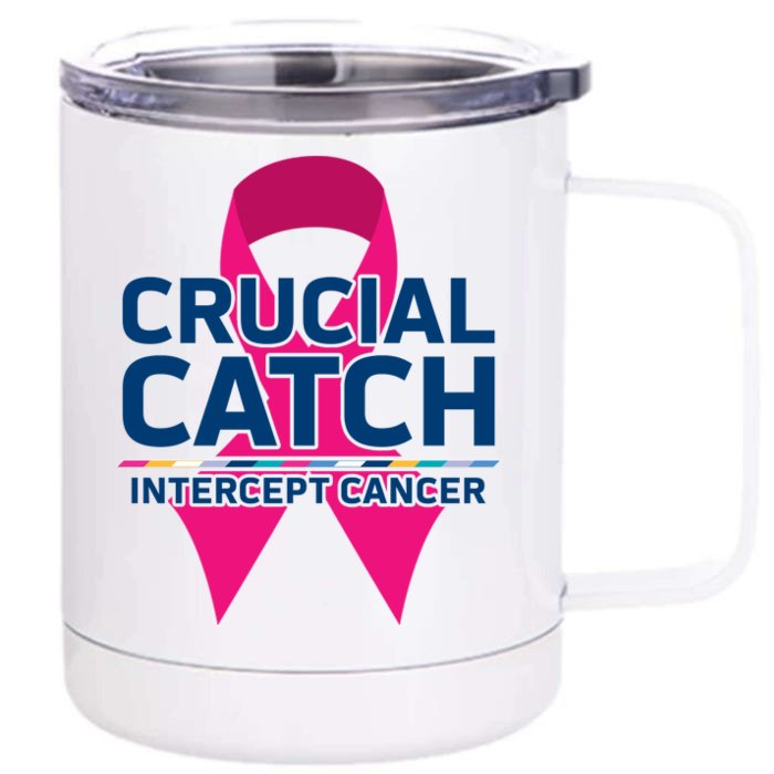 Crucial Catch Intercept Cancer Pink Ribbon Front & Back 12oz Stainless Steel Tumbler Cup