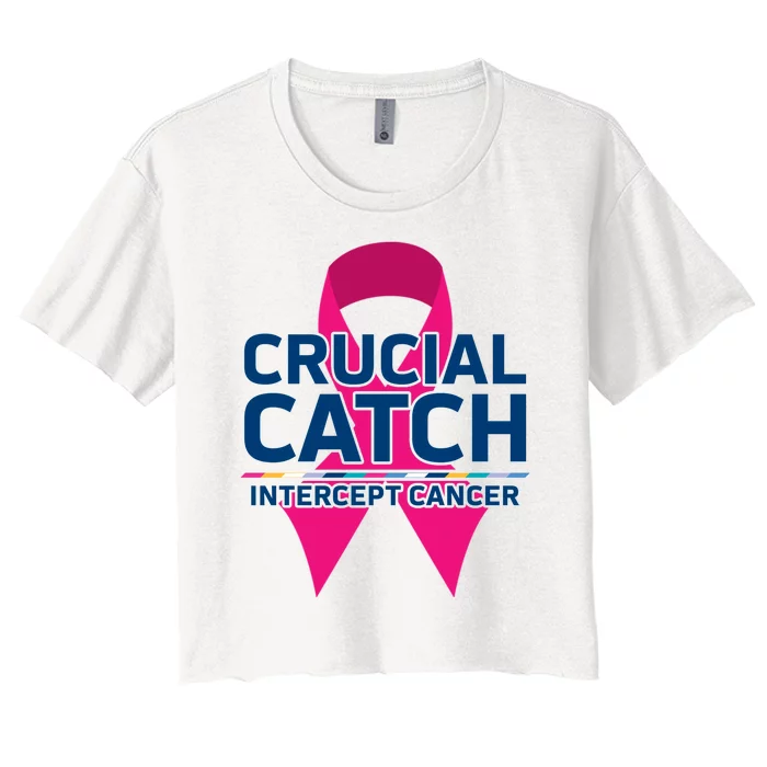 Crucial Catch Intercept Cancer Pink Ribbon Women's Crop Top Tee