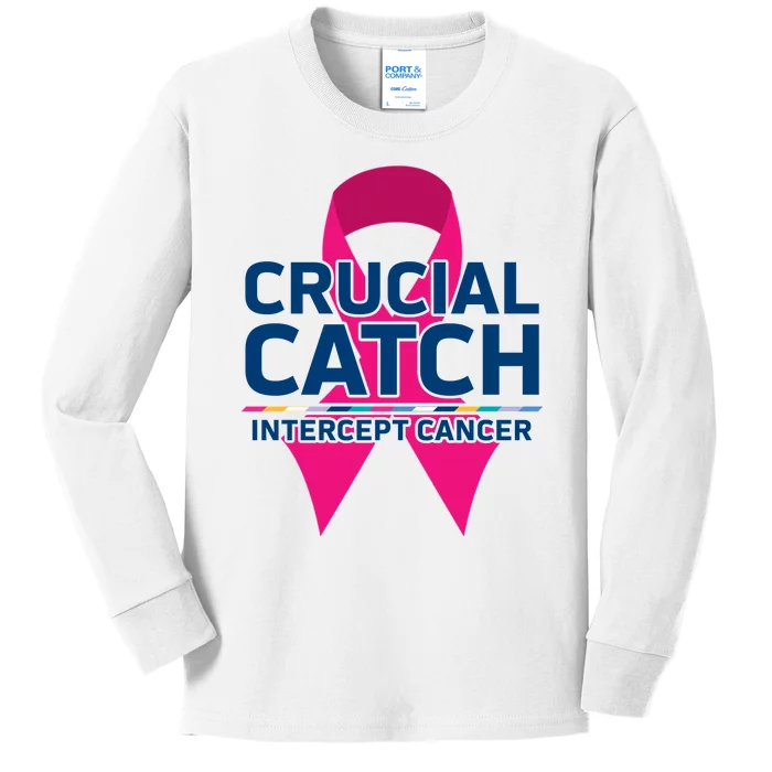 Crucial Catch Intercept Cancer Pink Ribbon Kids Long Sleeve Shirt